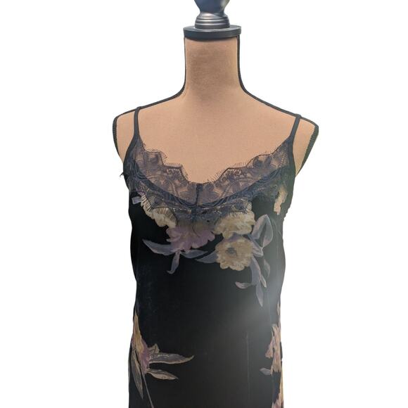 Band of Gypsies Velvet Burnout Slip Dress M Floral Lace Side Slits Lined Y2K - Picture 3 of 12